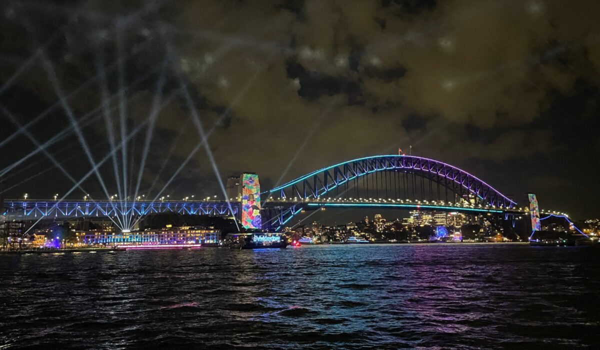 Die Harbour Bridge bunt beleuchtet