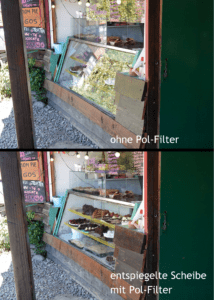 entspiegelte Glasscheibe mit Pol-Filter